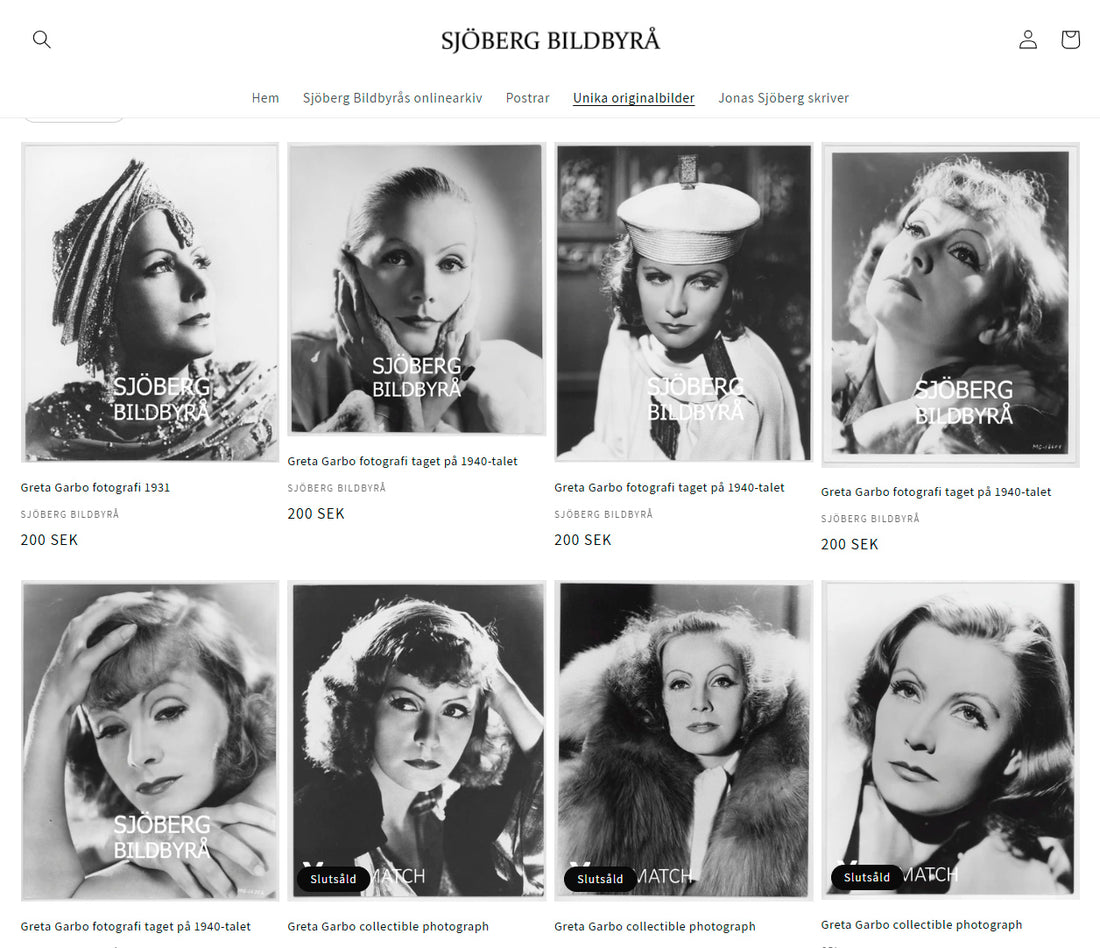 Greta Garbo - unika fotografier i endast ett exemplar