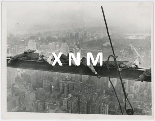 Vintage photograph of 1938 - Steel workers 800 feet above ground