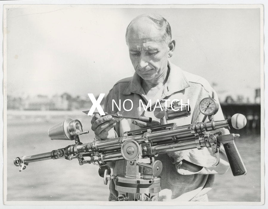 Fishing harpoon gun vintage 1930s photograph