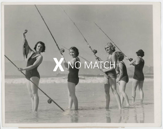 Girls fishing in a 1930s vintage photograph