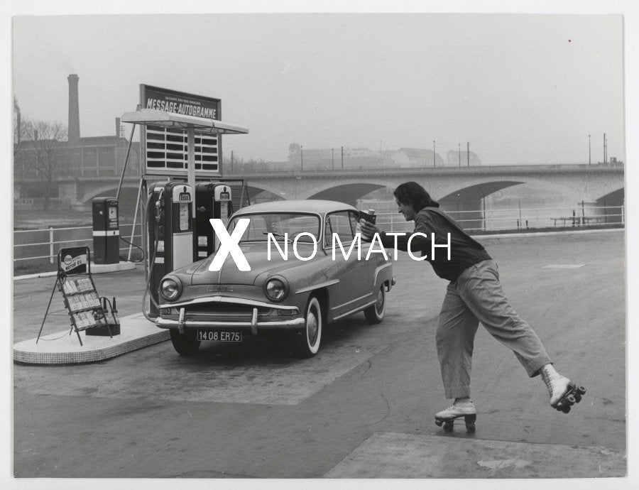 Petrol station in the 1950s vintage photograph